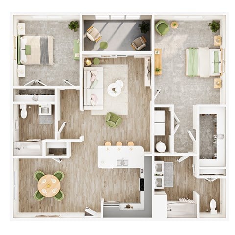 Floor plan for 2 beds, 2 baths, 1170 sqft